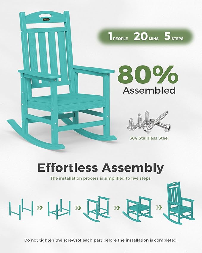 Oversized Outdoor Rocking Chair, High Back Porch Rocker Chair, HDPE All Weather - Image 9