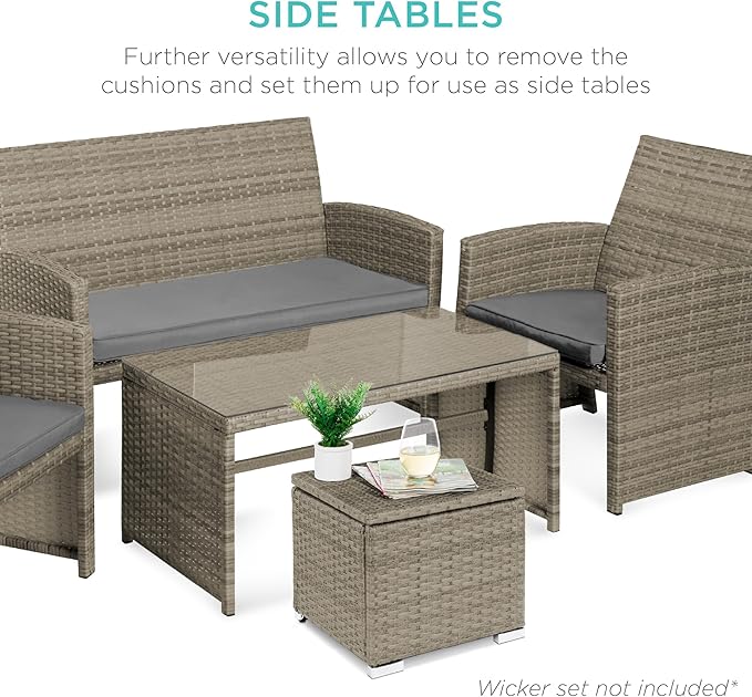 Best Choice Products Set of 2 Wicker Ottomans, Additional Seating, Side Table - Image 7