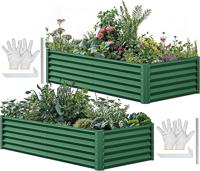 YITAHOME 72x36x18 in 2pcs Galvanized Raised Garden Bed Kit, Large Metal Planter by YITAHOME
