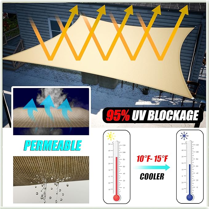 Amgo 10' x 10' x 10' Beige Triangle Sun Shade Sail UPF50+ Canopy Awning AGSLT - Image 4