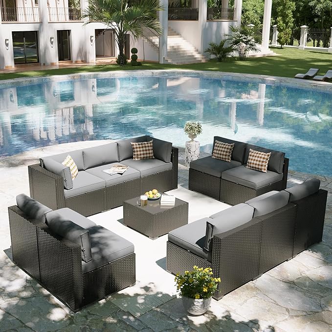 Aoxun Patio Furniture Set, 11 Piece Outdoor Sectional Sofas - Image 5