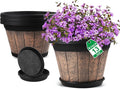 Quarut Large Plastic Plant Pots Set of 4 Pack13 inch, Whiskey Barrel Planters by Quarut