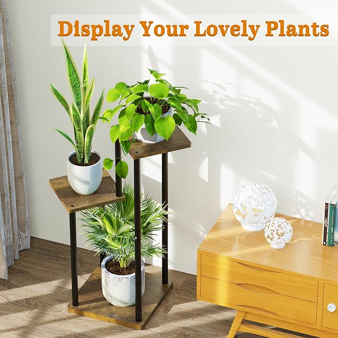 3 Tier Corner Plant Stand Indoor, Metal Wood Flower Pot Holder Shelf, Modern - Image 6