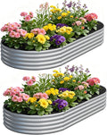 zizin 2 Pack Oval Galvanized Raised Garden Bed Kit 8x4x1ft Large Metal Planter by zizin