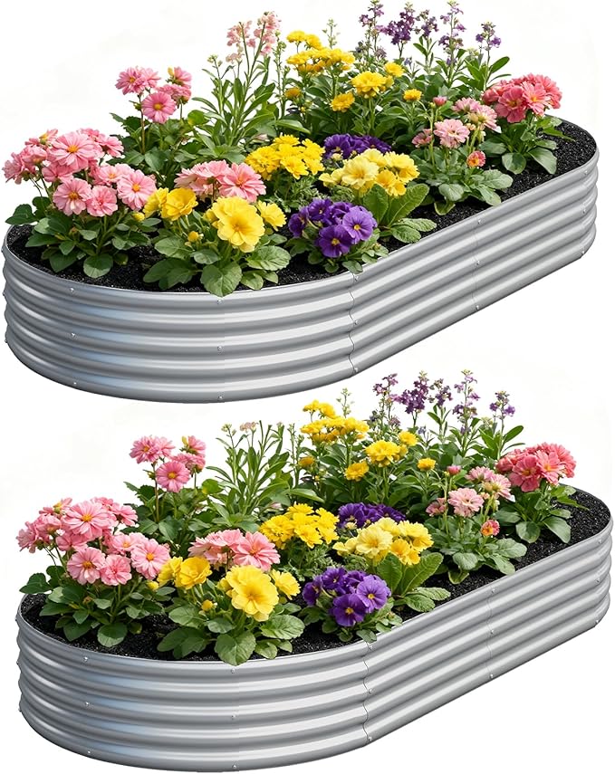 zizin 2 Pack Oval Galvanized Raised Garden Bed Kit 8x4x1ft Large Metal Planter by zizin