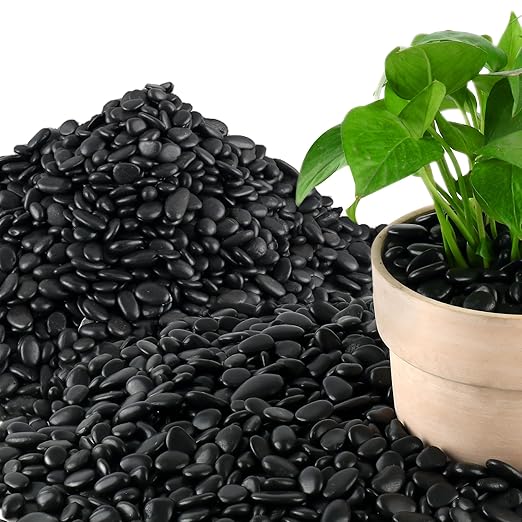 45LB Polished Black Pebbles, 1/4" by Unknown