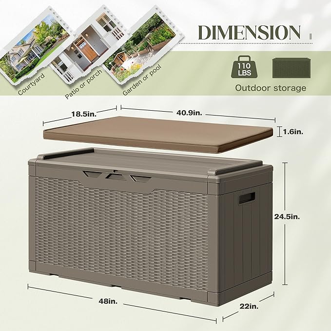 Greesum 100 Gallon Resin Deck Box Large Outdoor Storage - Image 4