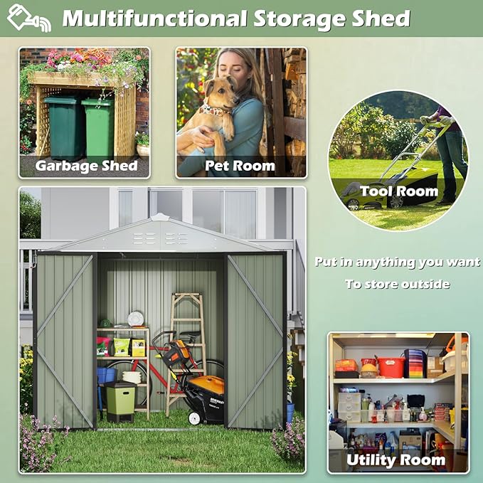 Devoko Outdoor Storage Shed 8 x 6 FT Lockable Metal Garden Shed Steel - Image 5
