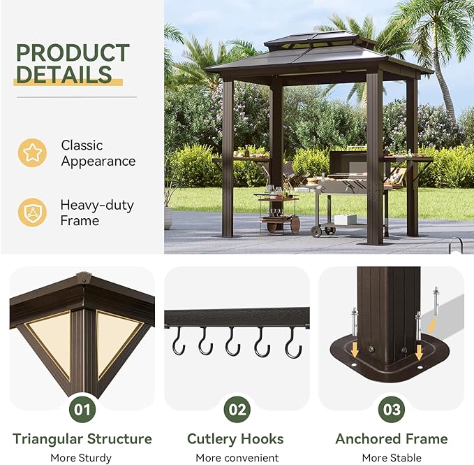 Aoxun Grill Gazebo 8 x 5FT, Outdoor Barbecue Gazebo - Image 6