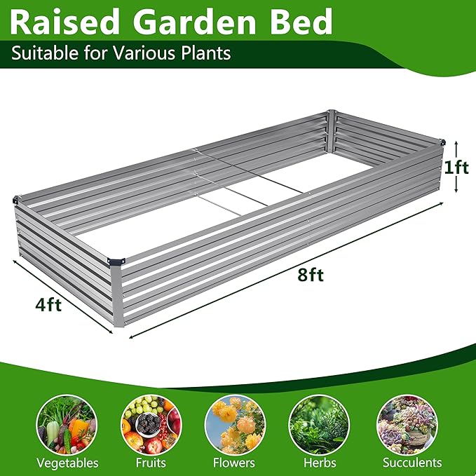 2PCS 8x4x1ft Galvanized Raised Garden Bed Kit, Metal Planter Box - Image 2