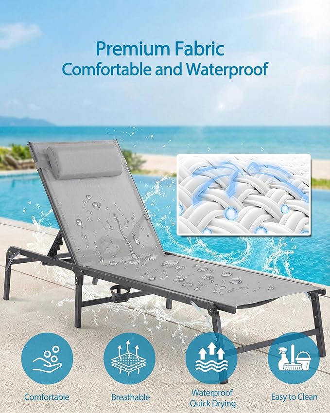 2 Pack Foldable Chaise Lounge Chair - Image 5