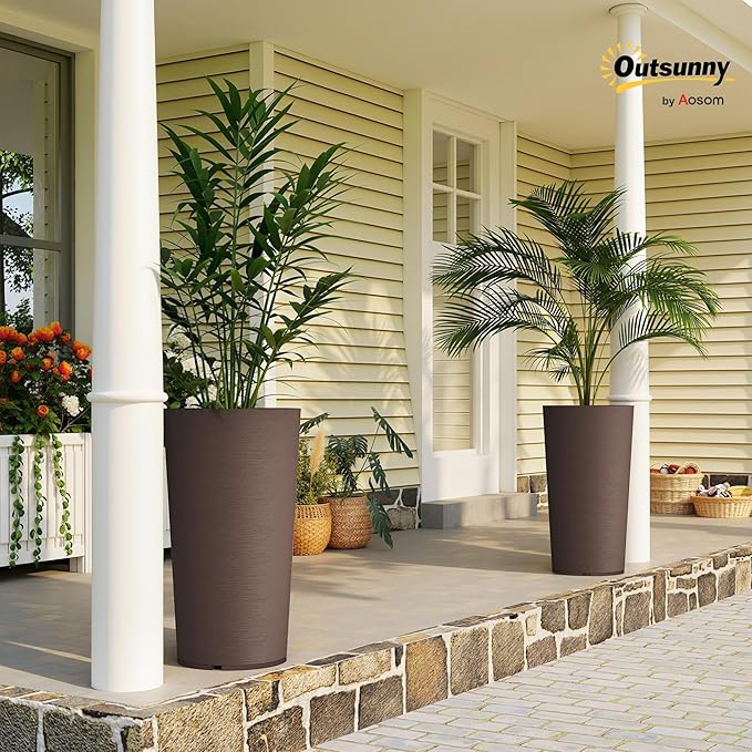 Outsunny 29 Inch Tall Planters for Outdoor Plants, Stackable Large Planters for - Image 2