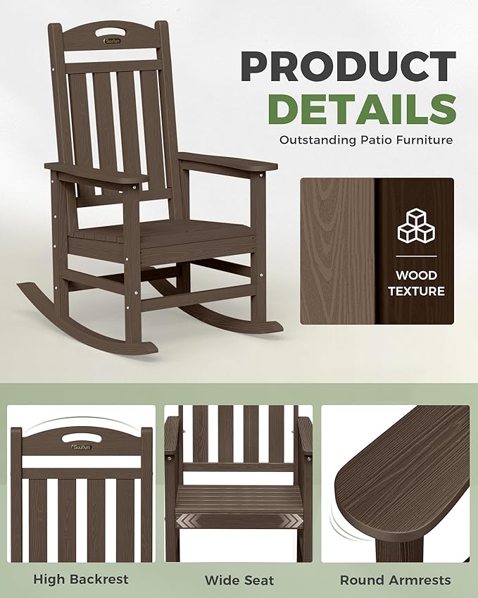 Oversized Outdoor Rocking Chair, HDPE All Weather Resistant Rocking Chairs - Image 5