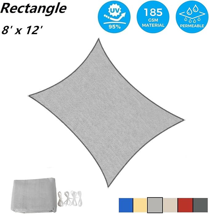 AsterOutdoor Sun Shade Sail Rectangle 8' x 12' UV Block Canopy - Image 2