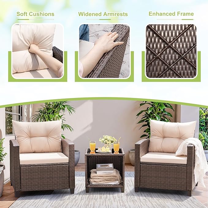 Devoko 3 Pieces Patio Furniture Set, PE Rattan Wicker Patio Set - Image 4