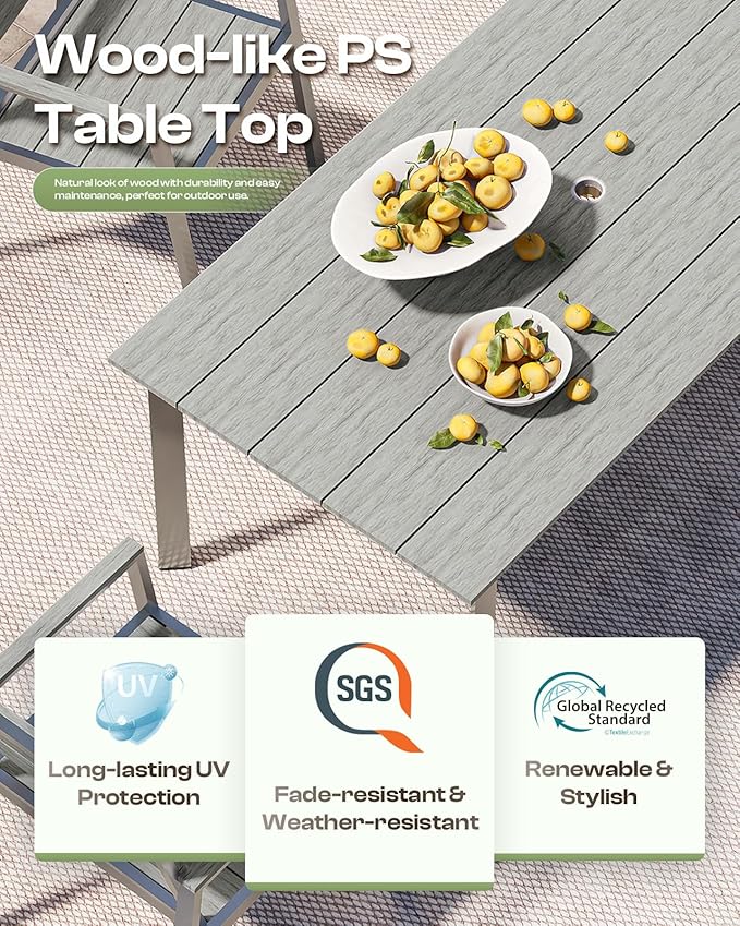 67" Rectangle HDPS Patio Dining Table, Aluminum Outdoor Patio Dining Table - Image 3