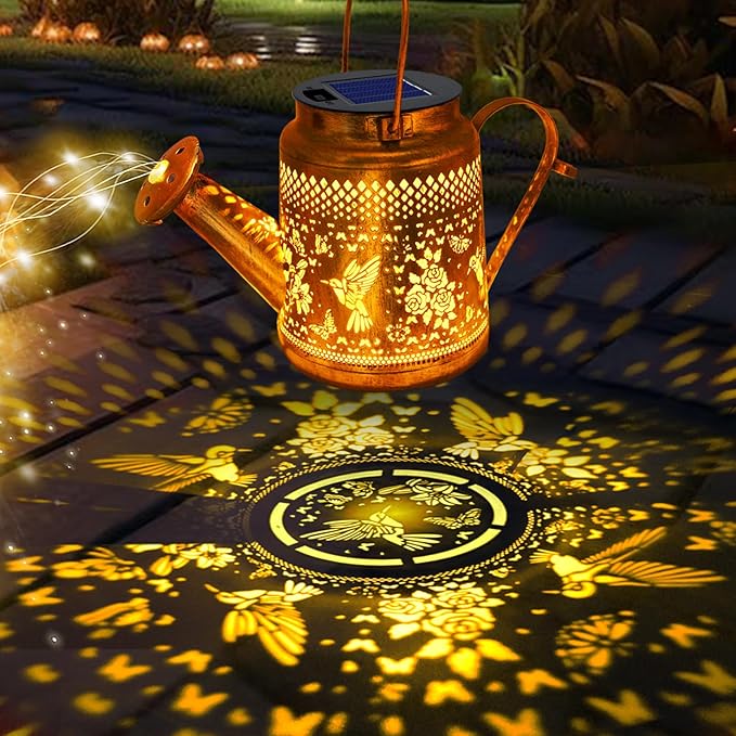 Solar Lanterns Outdoor Waterproof, Hummingbird Watering Can Garden Decor - Image 2