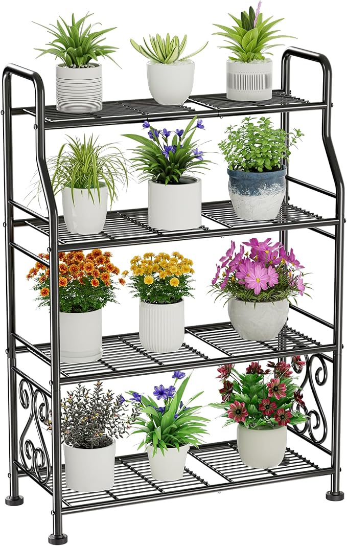 GIOTORENT Plant Stand Outdoor Indoor 4 Tier Metal Waterproof by GIOTORENT
