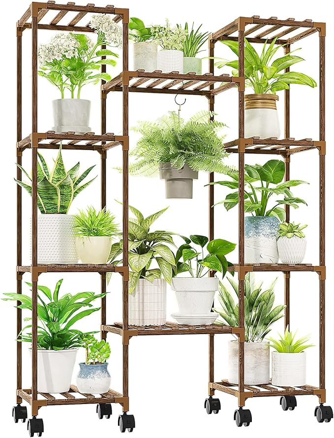 Plant Stand with Wheels Outdoor Indoor Hanging Plant Shelf by Gentingbro