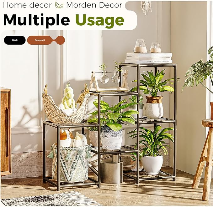 Bamworld Black Plant Stand Outdoor Metal Plant Shelf - Image 5