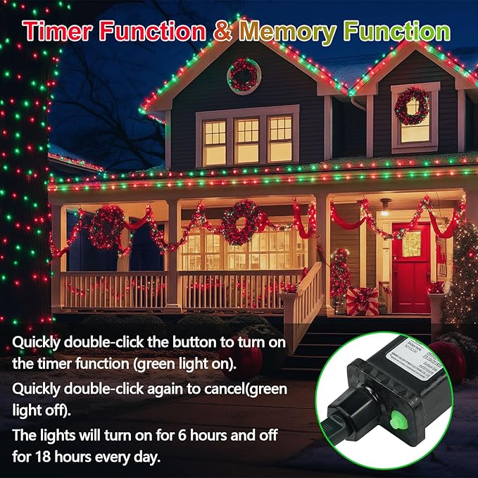 Upgraded Connectable 200 LED Christmas String Lights Outdoor Indoor, 66FT Red - Image 5