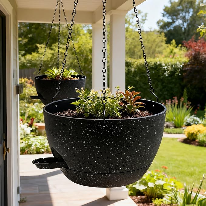WOUSIWER Self Watering Hanging Planters, 2 Pack 10'' Plastic Pots - Image 2