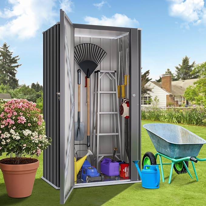 Greesum Outdoor Metal Storage Cabinet, Vertical Tool Organizer Without Shelves - Image 5