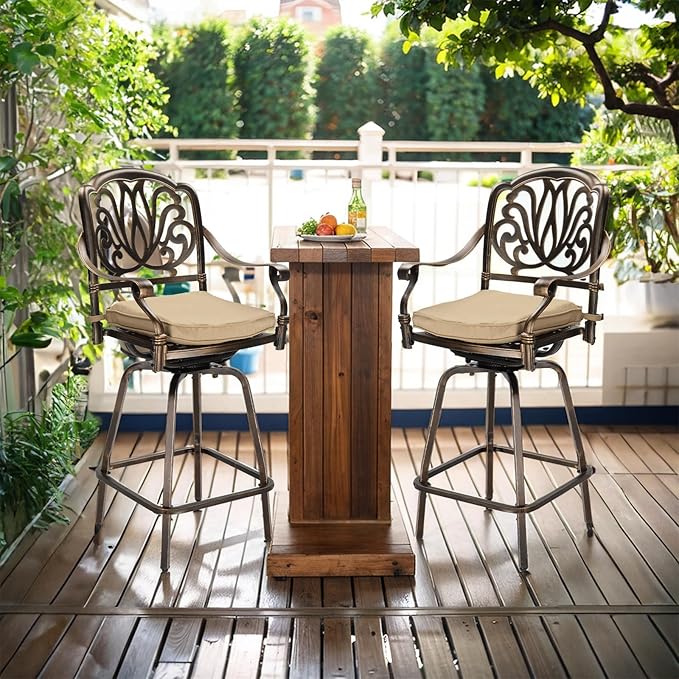 VINGLI Outdoor Swivel Bar Stools Set of 2, Cast Aluminum Patio Bar Height Chairs - Image 9