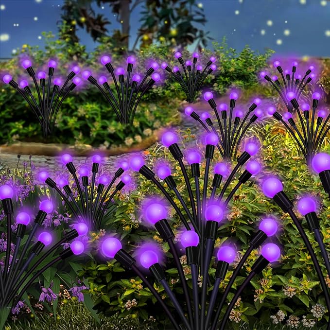 Kohlrabi Solar Garden Lights Outdoor, 4 Pack 40 LED Solar Purple Firefly Lights - Image 6