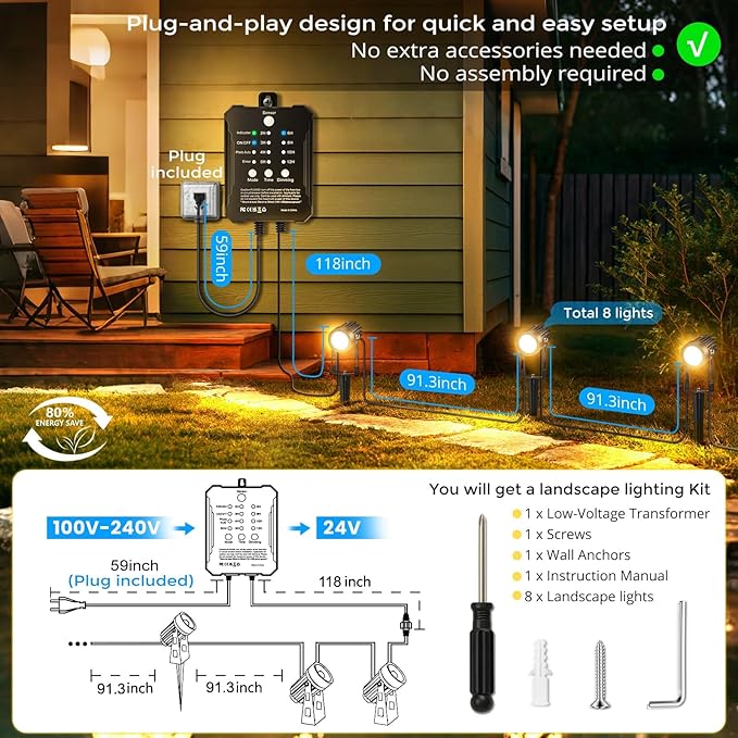 Plug and Play Low Voltage Landscape Lighting Kit, Warm White Waterproof Outdoor - Image 3