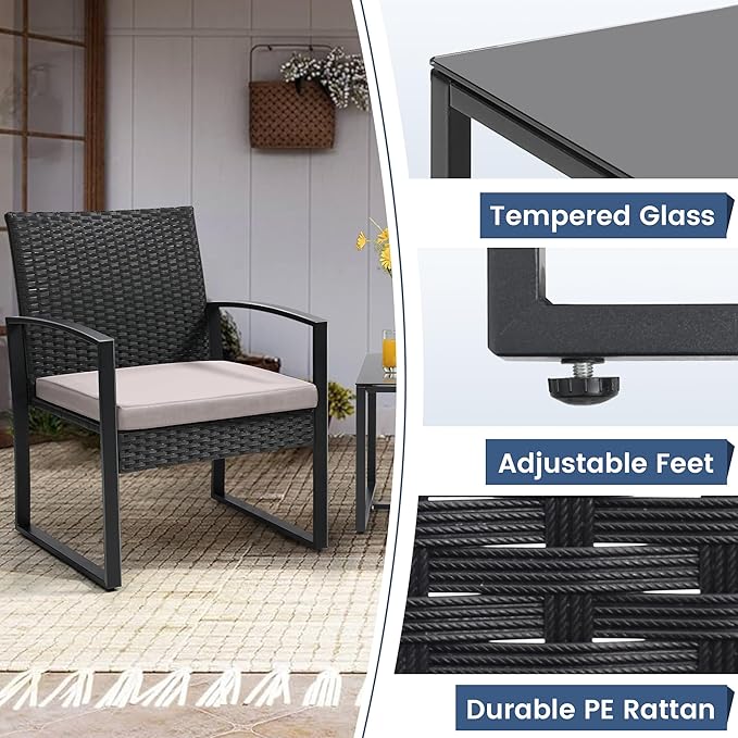 3 Piece Wicker Patio Bistro Set, Rattan Conversation Set - Image 5