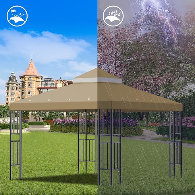 Sumfaller 10x10 FT Gazebo Replacement Canopy Top Cover Double Tiered Canopy Top - Image 4