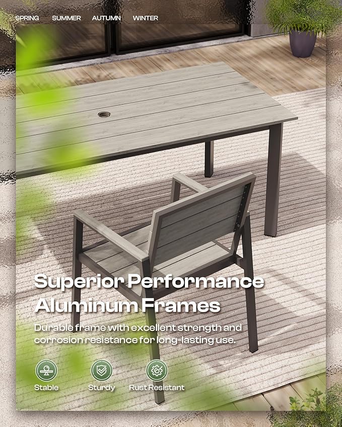 67"*32.3"*29.5" Patio Dining Table, Seamless Rectangle Aluminum + HDPS Outdoor - Image 4
