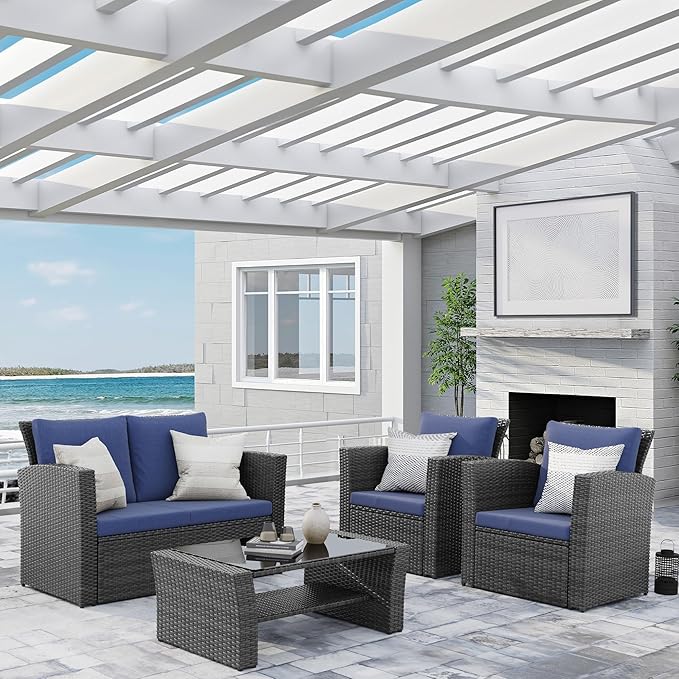 Wisteria Lane 4 Piece Patio Furniture Set, Wicker Outdoor Patio Conversation - Image 9
