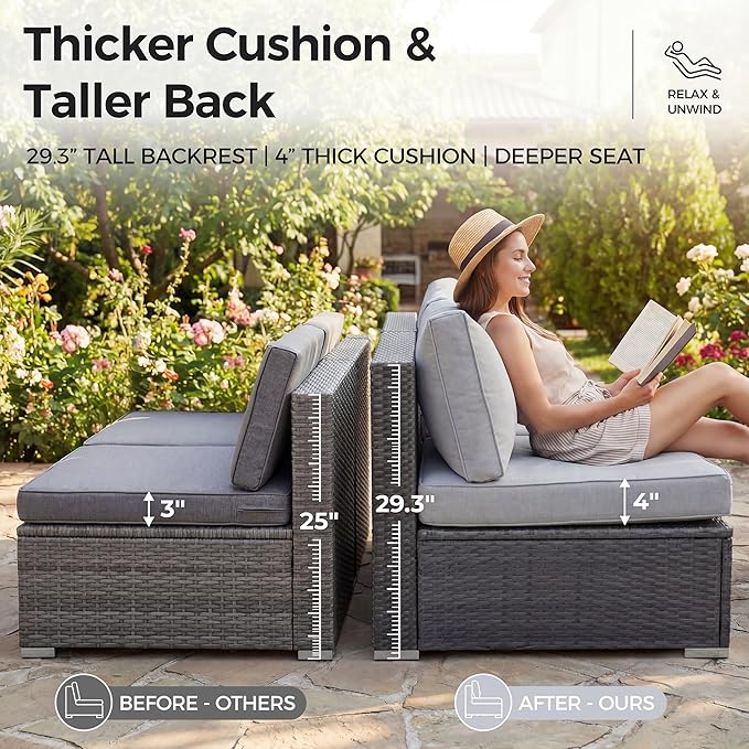 NICESOUL 8 Person Outdoor Patio Furniture Set, Extra Large Wicker Sectional Sofa - Image 6