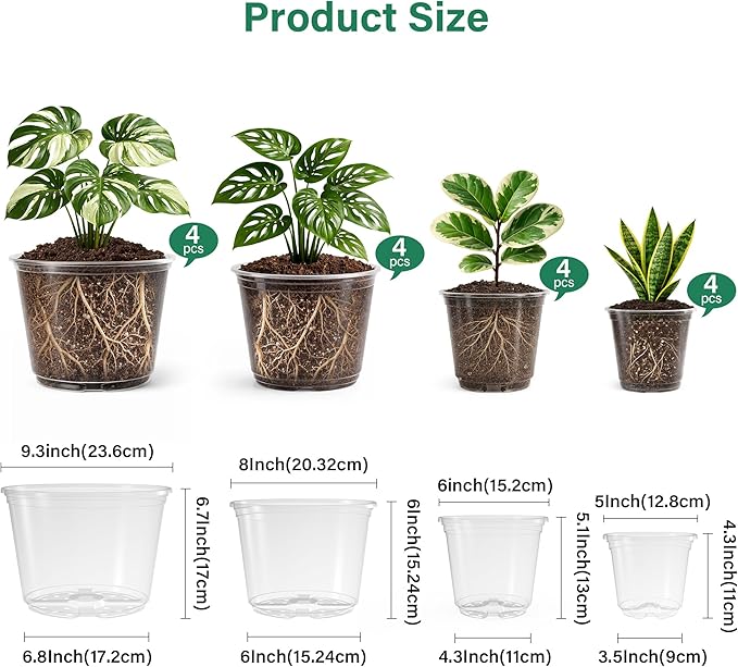 16 Pack 10/8/6/5 Inch Reinforced Large Clear Nursery Pots - Image 2