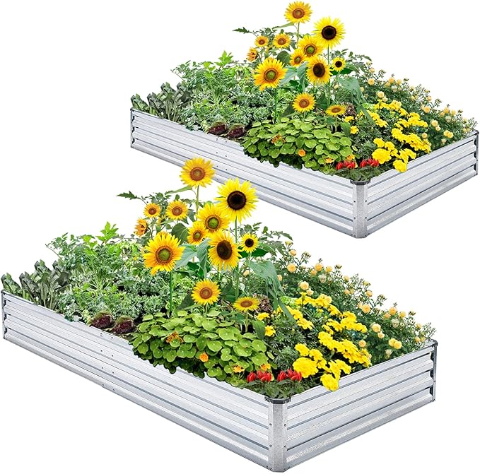 Galvanized Raised Garden Bed 2pcs Pack by Mofesun