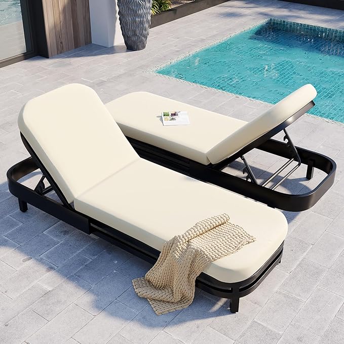 LUMISOL Outdoor Lounge Chair Set of 2, Modern Aluminum Chaise Loungers - Image 5