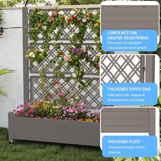 Mobile Garden Planter with Trellis & Lockable Wheels, Outdoor Raised Bed with - Image 4