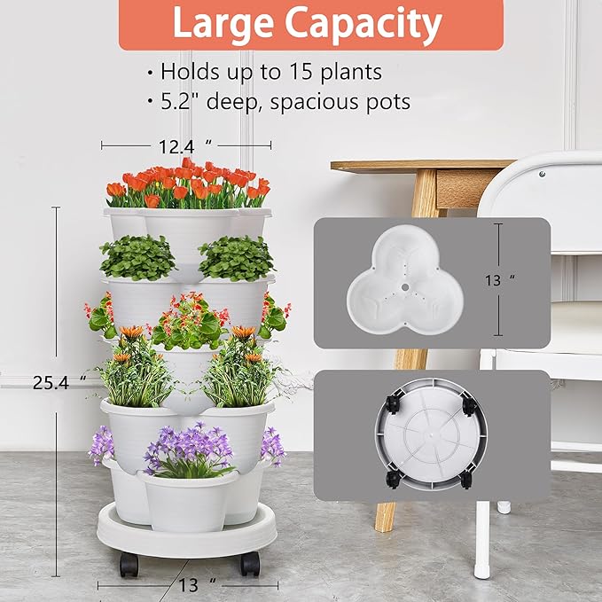 VECELO 5 Tier Vertical Garden Planter, Self Watering Stackable Planters - Image 5