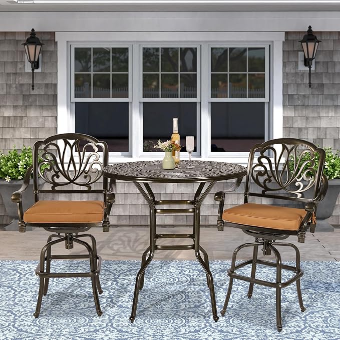 VIVIJASON 3-Piece Patio Swivel Bar Stools Set, All Weather Cast Aluminum - Image 7