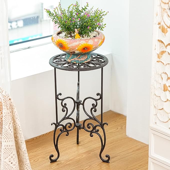 Sungmor Heavy Duty Cast Iron Potted Plant Stand, 19.3-Inch 1 Tier Metal Planter - Image 2