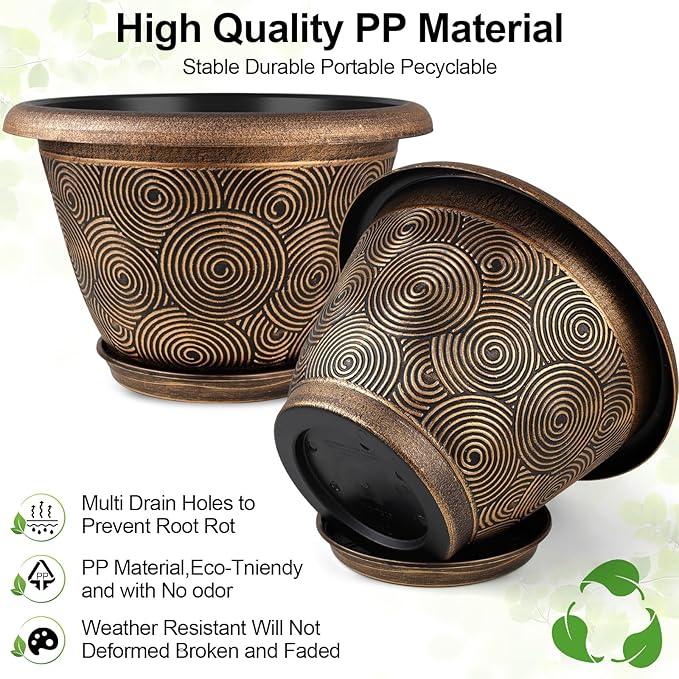 12 Inch Large Planter Pot for Plants Indoor Outdoor, 4 Pack Plastic Flower Pots - Image 5