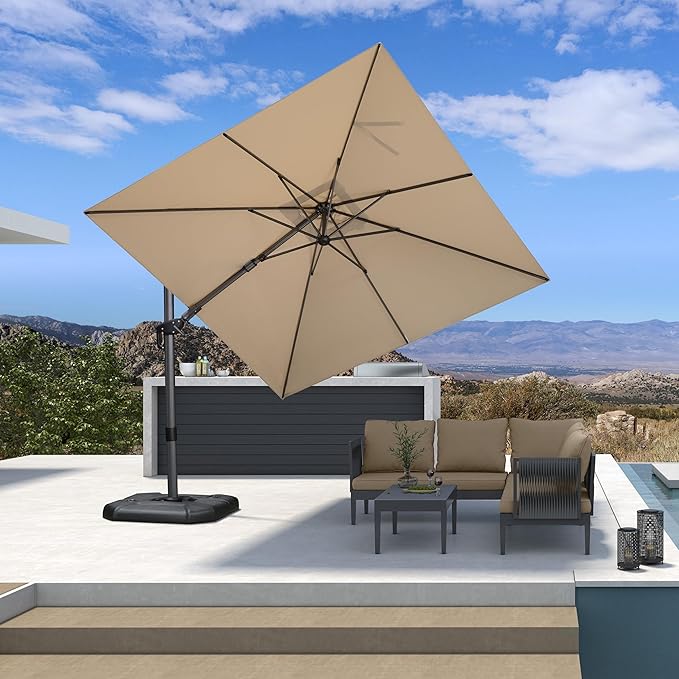 PURPLE LEAF 8.8' X 8.8' Left-right Tilt Patio Umbrella Outdoor Cantilever by PURPLELEAF