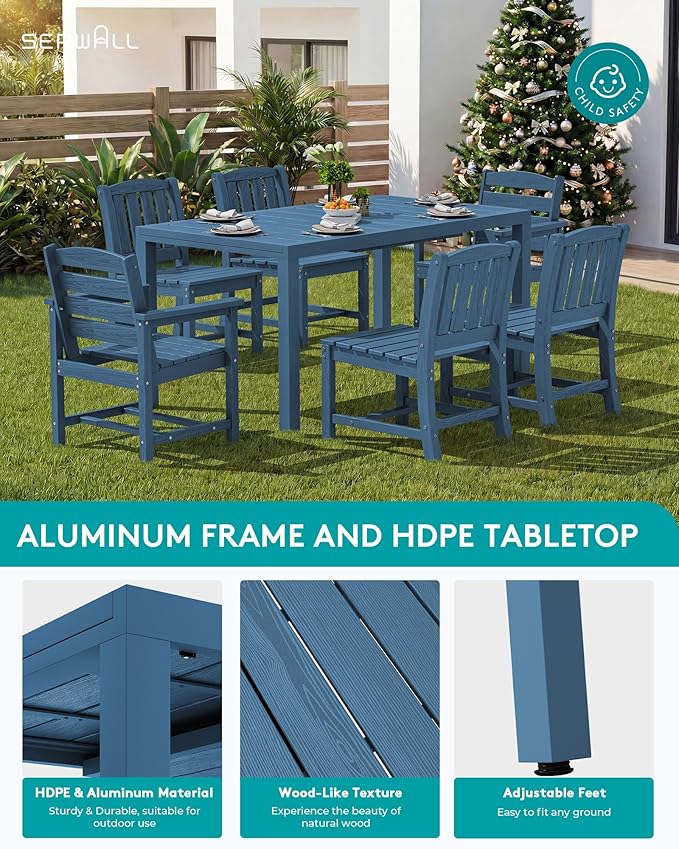 SERWALL 9-Piece Outdoor Dining Set, All Weather HDPE Outdoor Furniture Set - Image 5