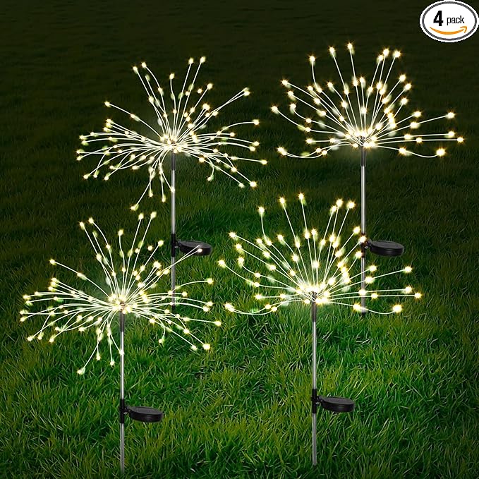 FOOING 4 Pcs Solar Garden Lights Solar Firework Lights, 480 LED Solar Powered by FOOING