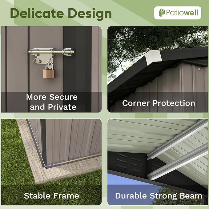 Patiowell 6x4 FT Outdoor Storage Shed, Garden Tool Storage Shed - Image 6