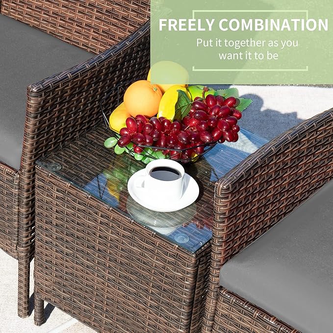 Greesum 3 Pieces Patio Furniture Sets Outdoor PE Rattan Wicker Chairs - Image 6