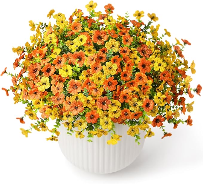 Artificial Flowers Faux Plants Outdoor Fake Flowers Spring Decor, 12 Bundles - Image 2