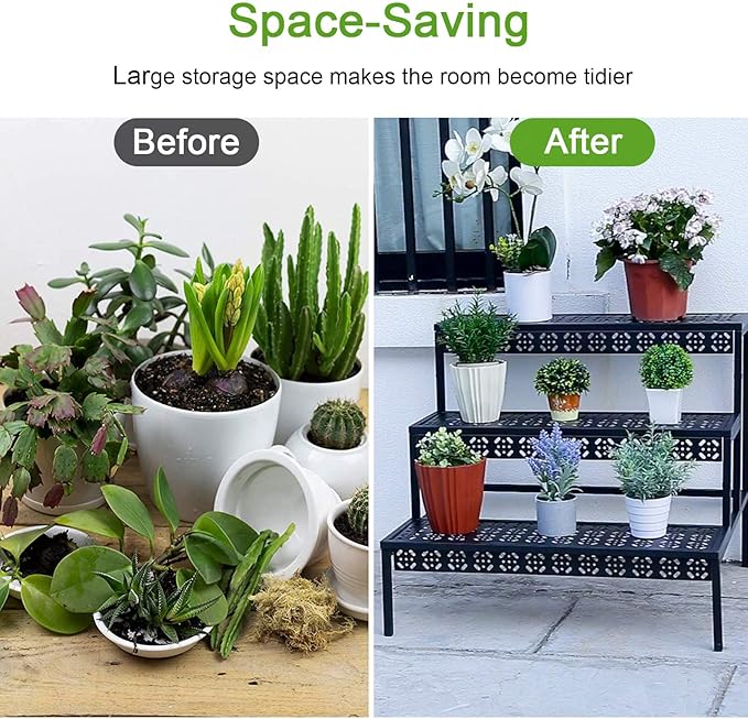 aboxoo 3 Tier Stair Style Large Metal Plant Stand, Garden Display Shelf Flower - Image 4